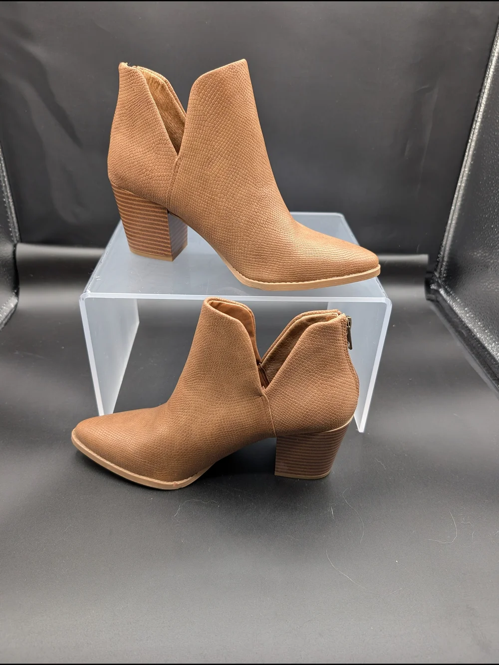 Women's Tan Cutout Ankle Booties with Block Heel